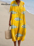 Women's Vintage Fish Art Print Flowy Dress