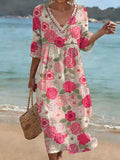 Women's Floral Art Print Casual Cotton Linen Dress