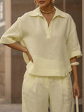 Women's Casual Linen And Cotton Shirt And Wide-leg Pants Two-piece Set