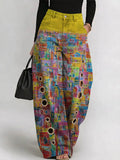 Women's Vintage Colorful Art Print Casual Fashion Cutout Jeans