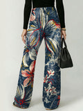 Elegant Floral Decorative Patterns Women's Cotton Denim Pants