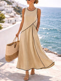 Women's Round-neck Sleeveless Loose-fit Casual Cotton-linen Dress