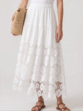 Women's Solid-color High-waisted Cotton Skirt With Embroidered Paneling