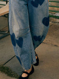 Women's Love Print Loose-fit Mid-rise Straight-leg Jeans