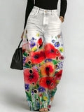 Women's Retro Flowers Print Casual Fashion Cutout Jeans