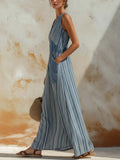 Women's Striped Art Casual Zip Stylish Comfortable Denim Long Dress