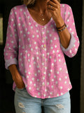 Women's Vintage Floral Art Print Linen-cotton Shirt