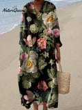 Women's Vintage Lovely Floral Art Print Cotton Dress