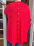 Button-back Crew Neck Top