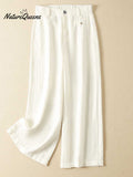 Women's Jacquard PatternTencel and Linen Wide-leg Casual Pants
