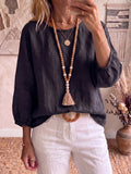 Cozy Cotton-linen Blouse With Batwing 3/4 Sleeves