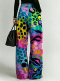Women's Retro Geometric Color-blocking Patterns Printed Stylish Cutout Casual Denim Jeans