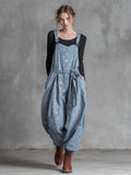 Vintage Fashion Waist TieGold Polka Dots Light Blue Denim Jumpsuit Overalls