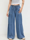 Mid-rise Drawstring Pleated Wide-leg Jeans