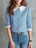 Casual Striped Cotton Shirt With Contrast Peter Pan Collar