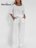 2-Piece Plus Size Casual Solid Color Short-sleeved Pants Set