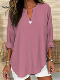 Women's Retro Casual V-Neck Solid Color One-Button Top