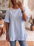 Casual Striped Ruffled Blouse