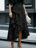 Elegant Romantic Ruffled Hem Floral Embroidery Skirt