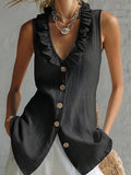 Women's Ruffled V-neck Sleeveless Top