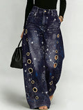 Mysterious Cosmic Starry Sky Decorative Pattern Women's Denim Pants
