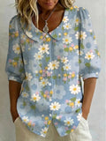 Women's Floral Print Cotton Linen Top
