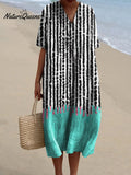 Women's Polka Dot Stripes Are Color-blocked Watercolor Splash Fluid Art Print Flowy Dress