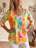 Cozy Colorful Watercolor-print Cotton T-shirt