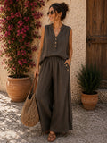 Women's Minimalist-style Comfortable Stand-collar Cotton-linen Sleeveless Shirt