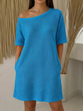Casual Off-shoulder Loose Waffle Dress