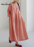 Apricot Cotton Dresses Pockets Patchwork Spring