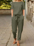 Cotton and Linen Summer Half-Sleeve Oversized Homewear Suit