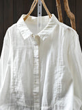 Women Spring Pure Color Turn-down Collar 100%Cotton Shirt