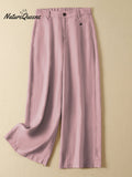 Women's Jacquard PatternTencel and Linen Wide-leg Casual Pants