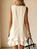 Women's Solid-color V-neck Sleeveless Loose-fit Ruffled Dress