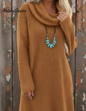 Cozy Cowl Neck Loose A-line Knit Dress