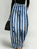 Vertical Stripe Decorative Pattern Women's Cotton Denim Pants