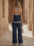 Women's Vacation Style Cotton And Linen Set