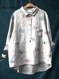 Colorful Simple Spiritual Eyes Decorative Pattern Casual Cotton And Linen Shirt