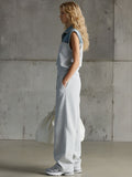 Casual Retro Denim Patchwork Light Gray Sleeveless Sweatshirt And Pants Set