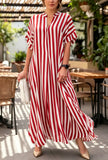 Striped V-neck Loose-fit Batwing-sleeve Maxi Dress