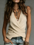 Women's Cozy Minimalist Solid-color V-neck 100% Cotton Vest