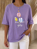 Women's Crew Neck Short Sleeve Casual Loose-fit Cotton T-shirt