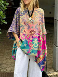 Women's Retro Art Print Casual Cotton Long Shirt