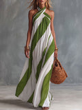 Women's Geometric Print Halter-neck Sleeveless Loose-fit A-line Casual Dress