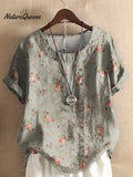 Women's Flower ArtPrint Casual Cotton And Linen Shirt