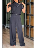 Elegant And Polished Two-piece Set: Half-zip Collared Top And Trousers