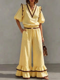 Lace-trimmed V-neck Cotton And Linen Set