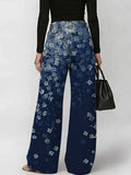 Women's Vintage Gradient Art Flowers Print Casual Fashion Cutout Jeans