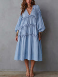 Stylish Ruffled Lantern-sleeve Linen And Cotton Dress